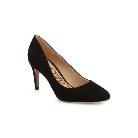 Sam Edelman Elise Suede Pumps Size 7.5 Black Heels Neutral Staple Classic Dressy - Picture 1 of 14